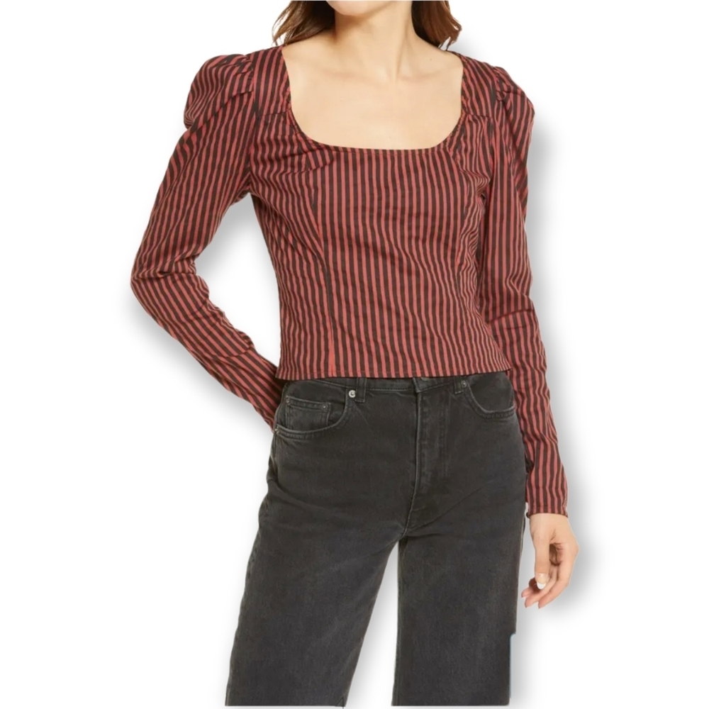 Free People Caroline stripe long sleeve top size M